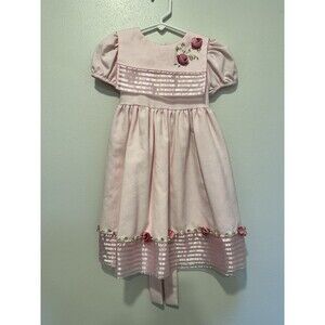 b.t. kids Pink A-Line Flower Accent Knee Length Dress 4T Girls Short Puff Sleeve